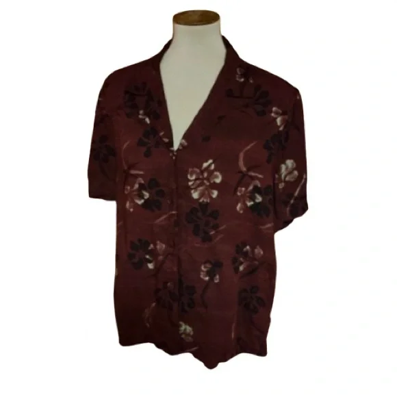 Vtg 90s Red Floral Shirt - Picture 1 of 12